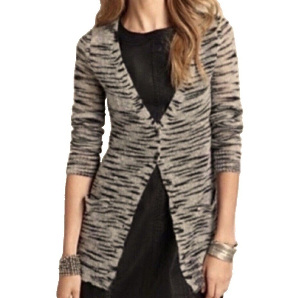Free People Beach Small Brown Gray Sweater Mohair Blend Knit Button Cardigan - Picture 1 of 9